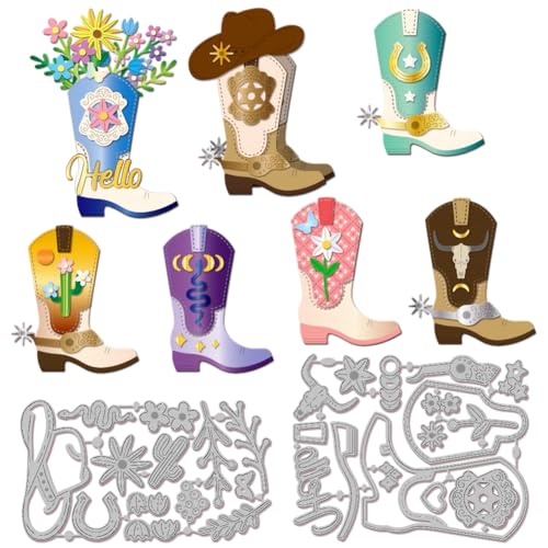 GLOBLELAND Stanzformen Mit Blumenstiefeln Für DIY Scrapbooking Metall Cowboyhut Blumenstiefel Stanzformen Schlangen/Kaktus/Blumenstiefel Stanzungen Für Kartenherstellung Basteln Dekor von GLOBLELAND