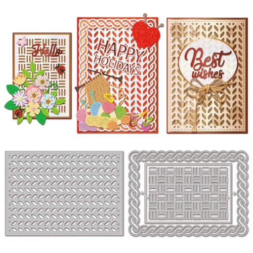 GLOBLELAND Stanzformen Mit Geflochtenem Hintergrund Zur Kartengestaltung, Metallstanzungen, Gitter Hintergrund, Stanzvorlagen Für Scrapbooking, Journale, Prägungen, Papierbasteldekor von GLOBLELAND