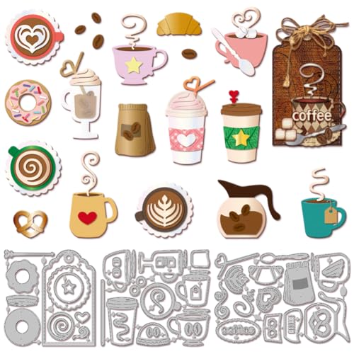 GLOBLELAND Stanzformen Mit Kaffeetasse Und Dessert Retro Stanzformen Aus Metall Kaffee Motive Geschenke Stanzschablonen Für Scrapbooking Kartenherstellung Basteln Papierkarten Geschenkkarten von GLOBLELAND