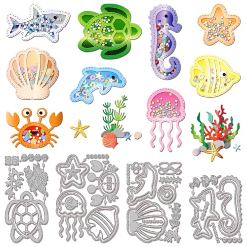 GLOBLELAND Stanzformen Mit Meerestieren Zum Gestalten von Karten Fischen Shakes Schildkröten Muscheln Quallen Krabben. Metallstanzformen Stanzvorlagen Für Scrapbooking Papierbasteleien Dekorationen von GLOBLELAND