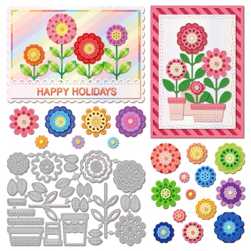 GLOBLELAND Stanzformen Mit Nordischem Blumentopf Zum Gestalten von Karten, Metallstanzungen, 3D Stereoskopische Blumen, Stanzvorlagen Für Scrapbooking, Journale, Prägungen, Papierbasteln, Dekor von GLOBLELAND