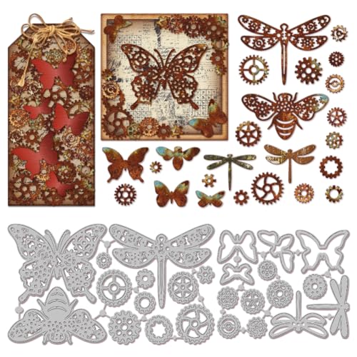 GLOBLELAND Stanzformen Mit Steampunk Getriebeflügeln Metall Schmetterling Biene Libelle Stanz Und Prägevorlage Retro Flügel Papierstanzungen Für Scrapbooking Kartenherstellung Basteln Papierkarten von GLOBLELAND