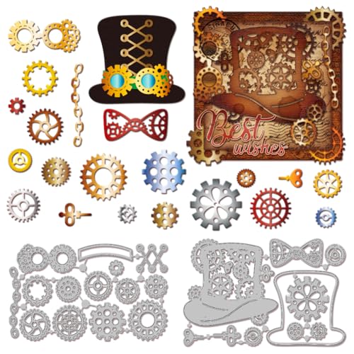 GLOBLELAND Stanzformen Mit Steampunk Zahnradmotiv Zur Kartengestaltung Hut Metallstanzungen Stanzvorlagen Für Scrapbooking Journale Prägungen Papierbasteldekor von GLOBLELAND