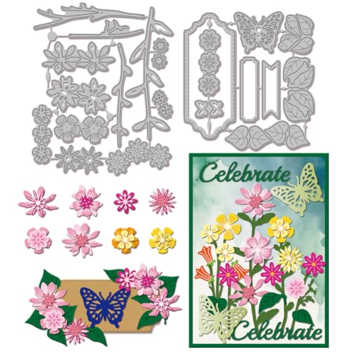 GLOBLELAND Stanzformen Mit Wildblumen Und Schmetterlingsmotiv Für Bastelarbeiten Scrapbooking Metall Blumen Pflanzen Lesezeichen Stanzungen Für Kartengestaltung Prägung Fotoalbum Basteln Dekor von GLOBLELAND