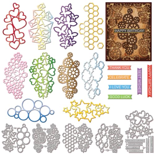 GLOBLELAND Stanzformen Mit Zahnrad Herz Umschlagrahmen Zum Gestalten von Karten Blasen Schmetterlings Sternrahmen Stanzungen Mit Segenssymbolen Für Heimwerker Scrapbooking Journale Prägungen von GLOBLELAND