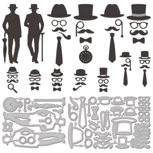 GLOBLELAND Stanzformen Zum Vatertag Metall Gentleman Männer Stanzformen Brille Und Hut Stanz Und Prägevorlagen Für Scrapbooking Basteln Papierkartenherstellung von GLOBLELAND