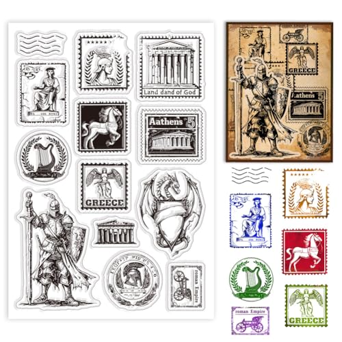 GLOBLELAND Stempelset Mittelalter Briefmarken Ritter Drache Silikonklare Stempel Pferd Konstruktion Ticket Transparente Stempel Für DIY Scrapbooking Kartenherstellung Fotoalbum Journal von GLOBLELAND