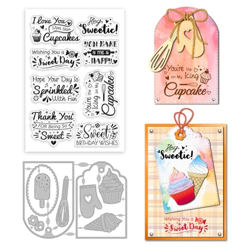 GLOBLELAND Sweet Wishes Geschenkanhänger Transparente Stempel Stanzformen Zur Kartengestaltung Transparenter Silikonstempel Metall Cupcakes Stanzungen Für Heimwerker Scrapbooking Basteln Dekor von GLOBLELAND