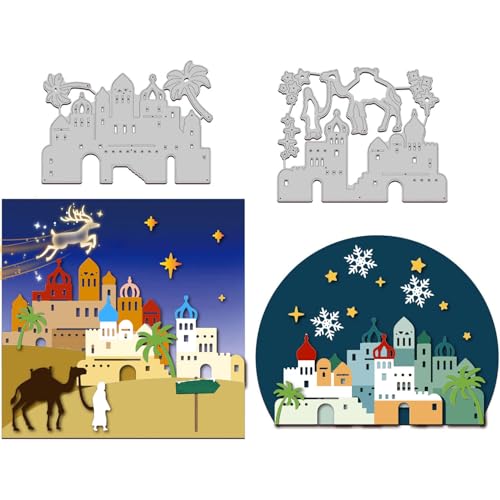 GLOBLELAND Town of Bethlehem Stanzschablone Weihnachten Prägeschablone Vorlage für Kartenherstellung DIY Scrapbooking Kohlenstoffstahl Stanzschablone Metall Stanzformen für DIY Handwerk Dekor von GLOBLELAND