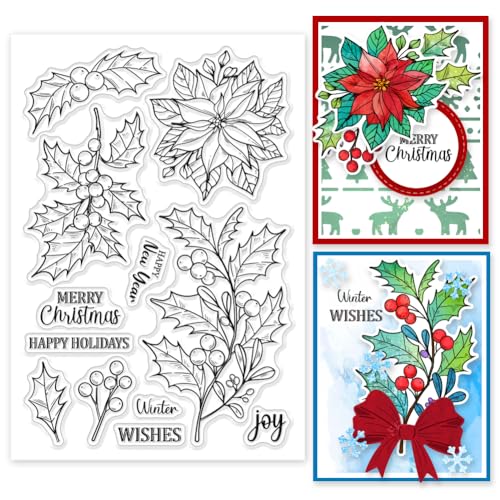 GLOBLELAND Transparente Silikonstempel Mit Stechpalmenmotiv Zum Basteln von Karten Weihnachtsstempel Aus Silikon Transparent Siegel Pimpernel Winterpflanze Dekorative Klare Stempel Für Scrapbooking von GLOBLELAND