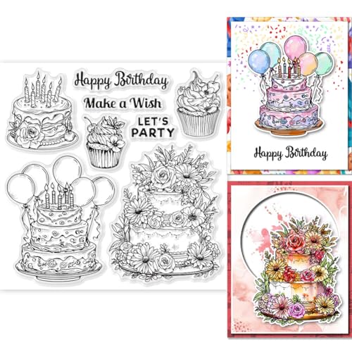 GLOBLELAND Transparente Stempel „Geburtstagstorte“ Für DIY Scrapbooking Alles Gute Zum Geburtstag Silikonstempel Siegel Cupcake Transparente Stempel Für Kartenherstellung 5.91×5.91 Zoll von GLOBLELAND