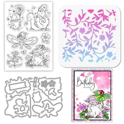 GLOBLELAND Transparente Stempel Aus Silikon Mit Insekten Gnom Metall Blume Schmetterling Libelle Stanzformen Blatt PET Farbe Bastelschablonen Vorlage Für Kartengestaltung DIY Prägungen Scrapbooking von GLOBLELAND