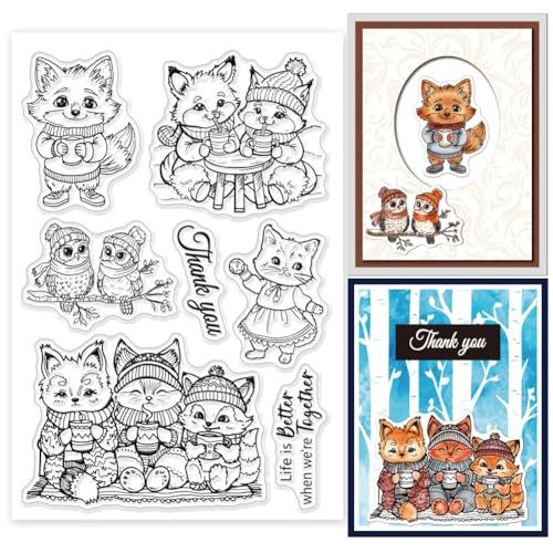 GLOBLELAND Transparente Stempel Der Winterfuchs Familie Mit Cartoon Tier Silikonstempel Siegel Eule Transparente Stempel Für DIY Scrapbooking Karten Erstellen von Fotoalben Und Tagebüchern von GLOBLELAND