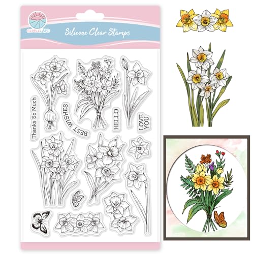 GLOBLELAND Transparente Stempel Etiketten Zum Gestalten Blumen Schmetterlinge Transparente Silikonstempel Mit Den Worten „Beste Wünsche“ Transparente Stempel Siegel Für DIY Scrapbooking Prägung von GLOBLELAND