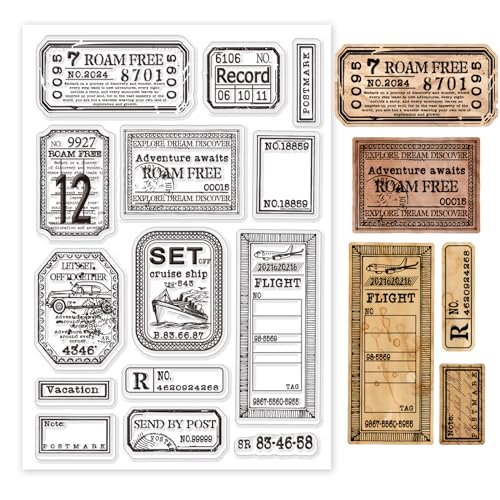 GLOBLELAND Transparente Stempel Im Retro Stil Für Reisefahrkarten Zum Basteln von Karten, Vintage Kinoticket Hintergrund, Transparente Stempelsiegel, Transparente Stempel Für DIY Scrapbooking von GLOBLELAND