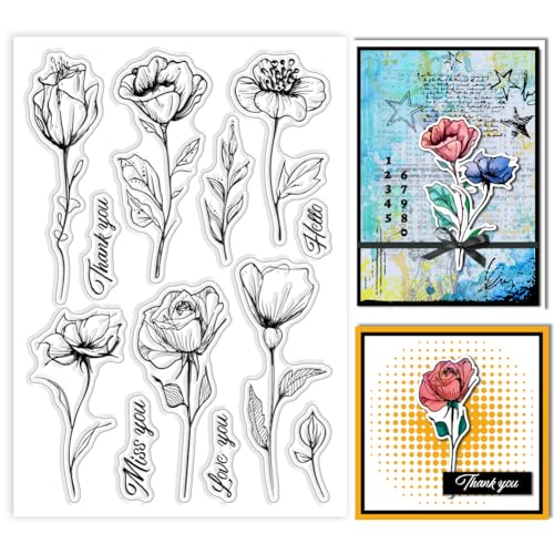 GLOBLELAND Transparente Stempel Mit Blumen Blättern Und Abstrakten Pflanzen Silikon Stempelsiegel Transparente Stempel Zum Selbermachen Scrapbooking Karten Erstellen von Fotoalben Journalen von GLOBLELAND