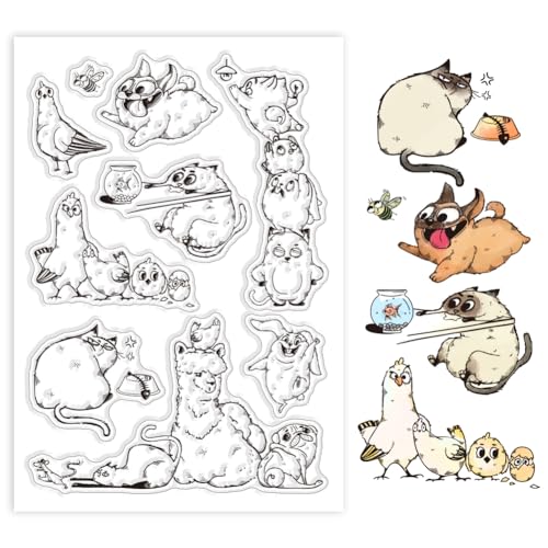 GLOBLELAND Transparente Stempel Mit Cartoon-Tieren, Katzen, Hunde, Dekorative Transparente Stempel, Silikonstempel Für Kartenherstellung Und Fotoalbum-Dekoration Und DIY-Scrapbooking von GLOBLELAND