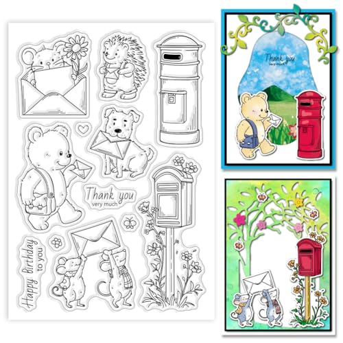 GLOBLELAND Hund Transparente Stempel Mit Cartoon Tieren Igel Briefkasten Bär Maus Blume Silikon Stempel Siegel Transparente Stempel Für DIY Scrapbooking Karten Erstellen von Fotoalben Journalen von GLOBLELAND