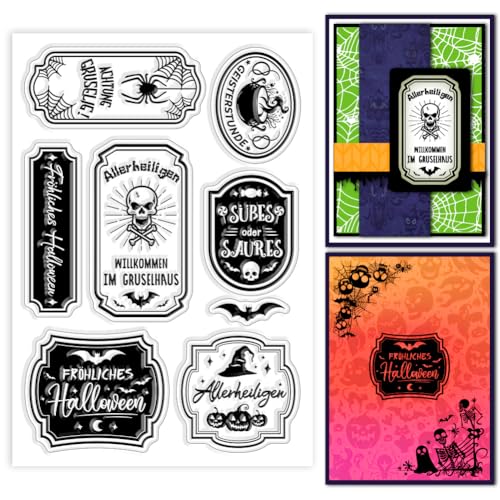 GLOBLELAND Transparente Stempel Mit Halloween Etiketten Transparente Stempel Mit Halloween Spinnennetz Transparente Stempel Mit Halloween Skelett Deutschland Silikonstempel 6.3x4.33Inch von GLOBLELAND