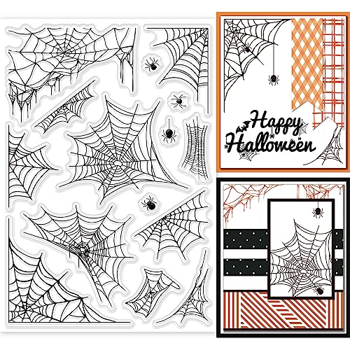 GLOBLELAND Transparente Stempel Mit Halloween-Spinnennetz Für DIY Scrapbooking, Halloween-Spinnennetz-Hintergrund, Transparente Silikon-Stempelsiegel, Transparente Stempel Für Die Kartenherstellung von GLOBLELAND