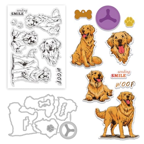 GLOBLELAND Transparente Stempel Mit Hundemotiv Und Stanzformen Für Hunde Golden Retriever Transparente Stempel Mit Hundewau Transparente Stempel Mit Hundepfote Für DIY Scrapbooking Fotoalbum von GLOBLELAND