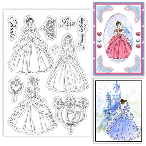 GLOBLELAND Transparente Stempel Mit Märchenprinzessin Zum Gestalten von Karten Silikonstempel Mit Krone Und Kutsche Transparente Stempel Siegel Für DIY Scrapbooking Prägung Papieralbum Basteldekor von GLOBLELAND