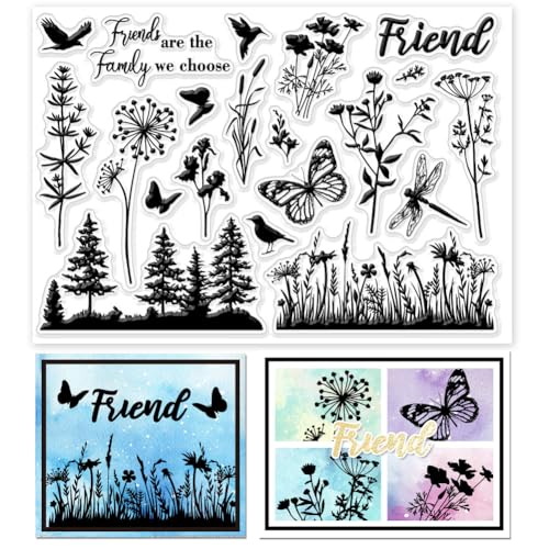 GLOBLELAND Transparente Stempel Mit Pflanzen Und Blumensilhouetten Für Die Kartenherstellung, Schmetterling Und Libelle, Transparente Stempelsiegel, Transparente Stempel Für DIY, Scrapbooking von GLOBLELAND