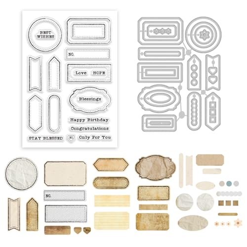 GLOBLELAND Transparente Stempel Mit Segenstext Und Stanzformen Set Mit Dekorativen Rändern Lesezeichen Transparente Silikonstempel Und Stanzungen Mit Metalletikettenrahmen FürDIY Scrapbooking von GLOBLELAND