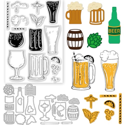 GLOBLELAND 2 Stück Transparente Stempel Und Stanzformen „Bier“, Bierstempel Und Prägestempel, Silikon-Stempelkarten Und Metall-Stanzstempel Für Kartenherstellung Und DIY-Präge-Scrapbooking von GLOBLELAND