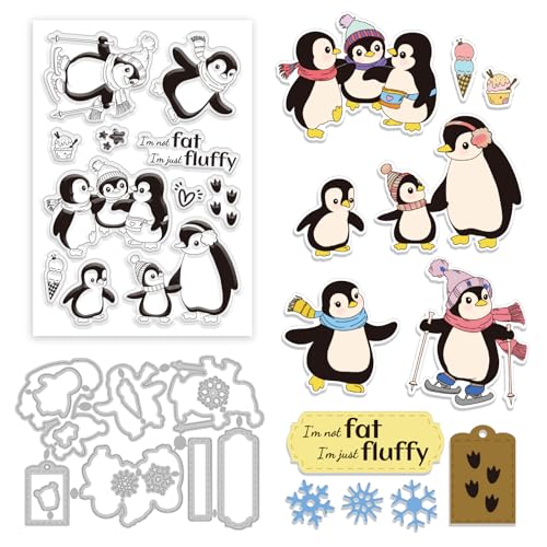 GLOBLELAND Transparenter Stempel Mit Pinguin Schneeflocken Etiketten Stanzformen Set Dessert Silikon Transparentstempel Metall Pinguin Stanzungen Für Die Kartengestaltung Und DIY Prägung Scrapbooking von GLOBLELAND