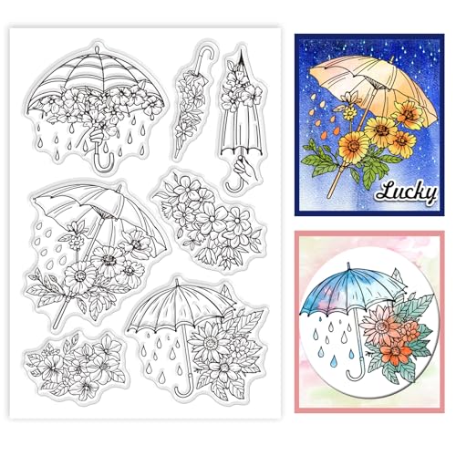 GLOBLELAND Transparenter Stempel Mit Regenschirmmotiv Zum Gestalten von Karten Blumen Silikon Transparentstempel Basteln Transparentes Gummistempel Siegel Für DIY Scrapbooking Prägen Journaling von GLOBLELAND