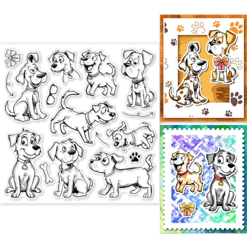 GLOBLELAND Transparenter Stempel mit Cartoon-Hunden, für Kartenherstellung, lustige Hunde, transparenter Silikonstempel, Haustiere, Silikon, klare Siegelstempel, Pfotenabdrücke, transparenter Stempel von GLOBLELAND