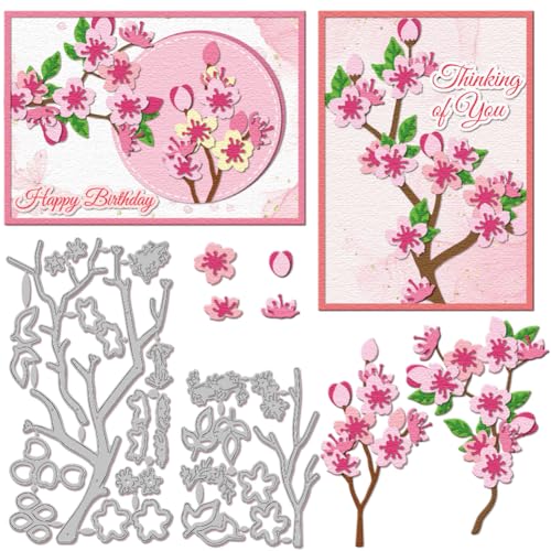 GLOBLELAND Übereinanderliegende Kirschblüten Stanzformen Für DIY Scrapbooking Frühlingsblumen Stanzformen Aus Metall Pflanzen Stanzungen Für Kartengestaltung Prägung Fotoalbum Basteldekor von GLOBLELAND