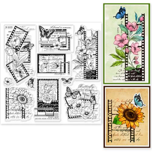 GLOBLELAND Vintage Blume Hintergrund Clear Stamps 15x15cm Retro Photo Frame Silicone Clear Stamp Seals for DIY Scrapbooking Cards Making Photo Album Journal Home Decoration von GLOBLELAND