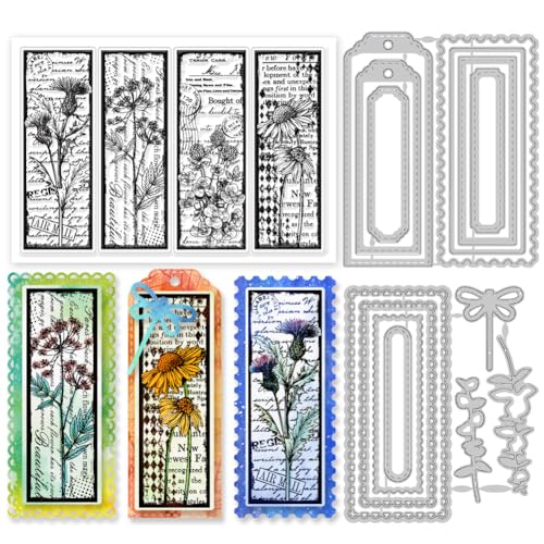 GLOBLELAND Vintage Blumen Pflanzen Etiketten Rahmen Klar Stempel Und Spitze Etiketten Schneideformen Set Für DIY Scrapbooking Karten Herstellung Dekorative Fotoalbum Notizbuch von GLOBLELAND