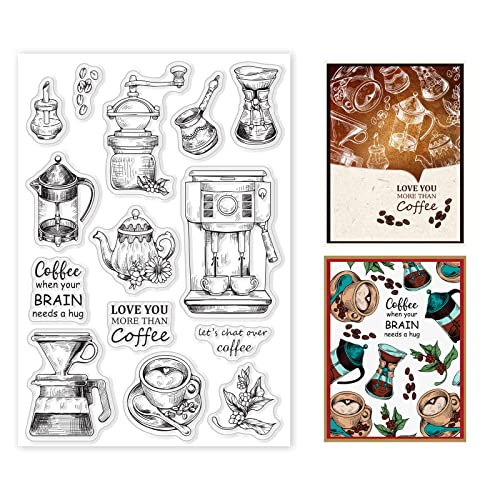 GLOBLELAND Vintage Coffee Tools Clear Stamps Retro Coffee Bean Cup Silicone Clear Stamp Seals for Cards Making DIY Scrapbooking Photo Journal Album Decoration von GLOBLELAND