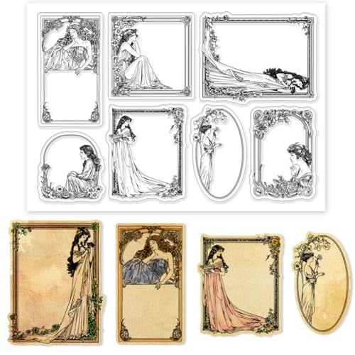 GLOBLELAND Vintage Frau Rahmen Clear Stempels Vintage Dame Rahmen Silikon Clear Stempel Siegel Blumen Rahmen Transparent Stempel Für DIY Scrapbooking Karten Herstellung Fotoalbum Journal von GLOBLELAND