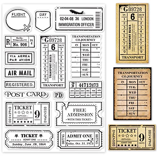 GLOBLELAND Vintage Reisestempel Klare Stempel für DIY Scrapbooking Dekor Flugtickets Tickets Transparente Silikonstempel für die Herstellung von Karten Fotoalbum Dekor 148x21x3mm von GLOBLELAND