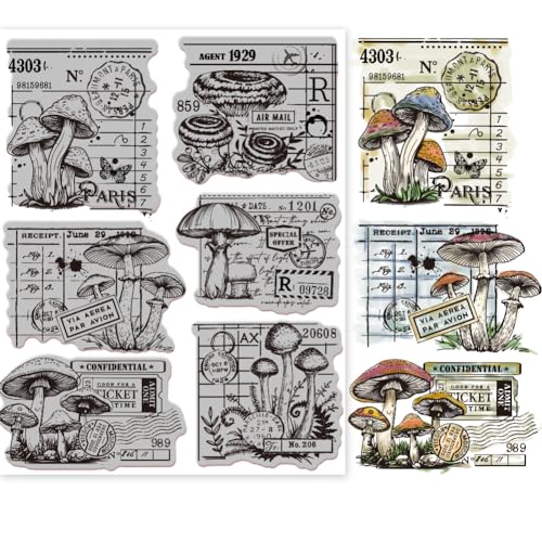 GLOBLELAND Vintage Stempel Mit Pilz Hintergrund, 7.09x8.66zoll, Pilz Planer, EVA Stempel, Prägestempel Siegel Für DIY Scrapbooking Und Kartenherstellung, Papierhandwerk von GLOBLELAND