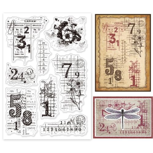 GLOBLELAND Vintage Zahlen Hintergrund Transparent Clear Stamps Flower Word Embossing Stamp Sheets Silicone Clear Stamps Seal for DIY Scrapbooking and Card Making Paper Craft Decor von GLOBLELAND