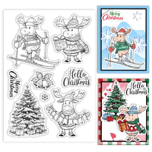 GLOBLELAND Weihnachts Rentier Clear Silikon Stempel Für DIY Kartenherstellung Weihnachtsbaum Silikon Transparent Siegel Schneeflocke Glocke Dekorative Clear Stempel Für Scrapbooking Und Fotoalbum von GLOBLELAND