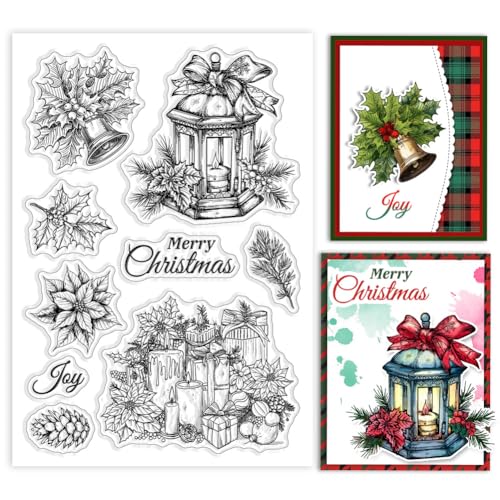 GLOBLELAND Weihnachtsklare Silikonstempel Für DIY Kartenherstellung Weihnachtskerzen Silikon Transparente Dichtung Weihnachtsstern Glocke Zapfen Dekorative Klare Stempel Für Scrapbooking von GLOBLELAND