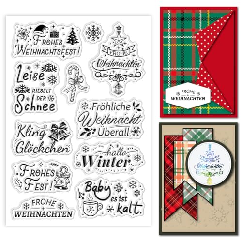 GLOBLELAND Weihnachtsstempel Mit Deutschem Text Weihnachtsbaum Stempel Glöckchen Silikonstempel Für DIY Scrapbooking Fotoalbum Dekorative Karten 6.3x4.33Inch von GLOBLELAND