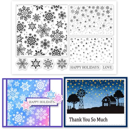 GLOBLELAND Winter Weihnachtsstempel Mit Schneeflocken Hintergrund Sternen Hintergrund Silikon Stempelsiegel Transparente Stempel Für DIY Scrapbooking Karten Erstellen von Fotoalben Und Tagebüchern von GLOBLELAND