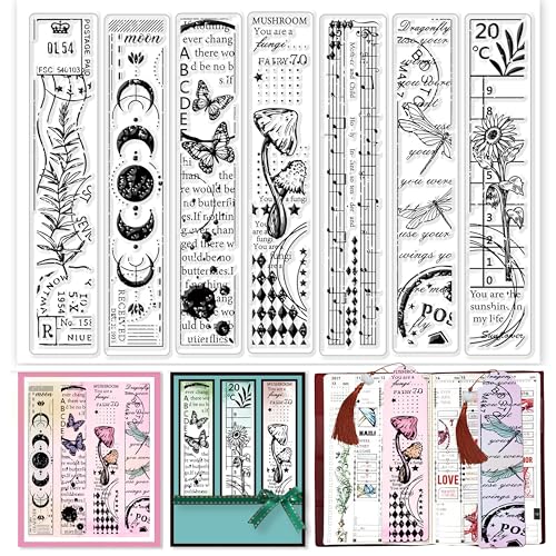 GLOBLELAND Vintage Bookmark Background Clear Stamps Butterfly Dragonfly Floral Words Lace Label Silicone Clear Stamp Seals for Cards Making DIY Scrapbooking Photo Journal Album Decoration von GLOBLELAND