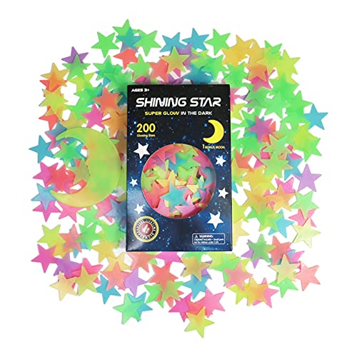 Leuchtende Sterne Wandsticker im Dunkelen für die Decke, Selbstklebend 200 Stück 3D Leuchtende Aufkleber Sterne und Mond für Kinderzimmer, Erstellen Realistischen Sternenhimmel, Raumdeko von GLOCARNIVAL