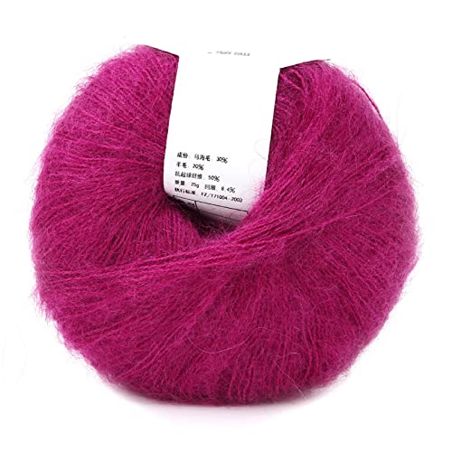 2 Rollen Mohair-Garn, 26 G Pro Strang, Weiches Angora-Mohair-Garn, Wolle, Handhäkelgarn für Kleidung, Schals, Pullover, Schals, Hüte und Bastelprojekte (Dunkelrot) von GLOGLOW