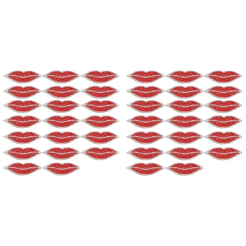 40 Stück Rote Lippen-Patches, Modische Pailletten, Rote Lippen, Zum Aufbügeln, Bestickter Aufnäher, Aufnäher Zum Aufnähen, DIY-Motiv, Bestickte Applikation von GLOGLOW