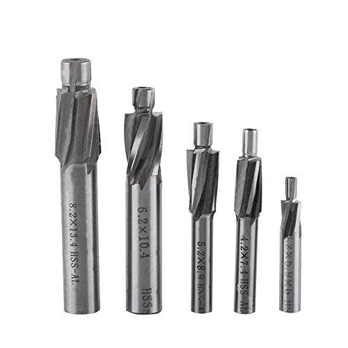 5 stücke Senker Schaftfräser, Cutter Slot Bohrer CNC Drehfräser Set Werkzeug M3-M8 4 Flöten HSS-AL für Kupfer, aluminium, stahl, gusseisen von GLOGLOW