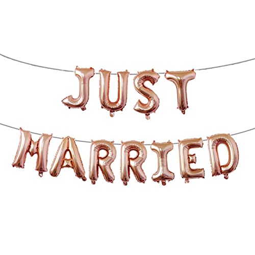 Wunderschönes Ballon-Banner "Just Married" für Verlobungsfeier, Hochzeit, lebendige Farben und modisches Design, Material aus Aluminiumfolie, 40,6 cm, Roségold/Gold/Silber von GLOGLOW